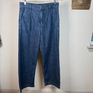 J Crew Wide Leg Denim Pants Blue Pleated Front Size 28‎